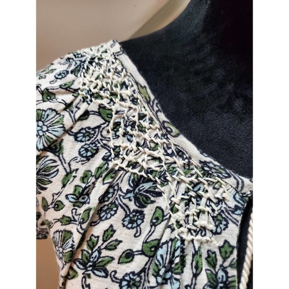 Lucky Brand White Floral Tassel Ties Round Neck Short Sleeve Top Blouse S/P - Picture 4 of 13